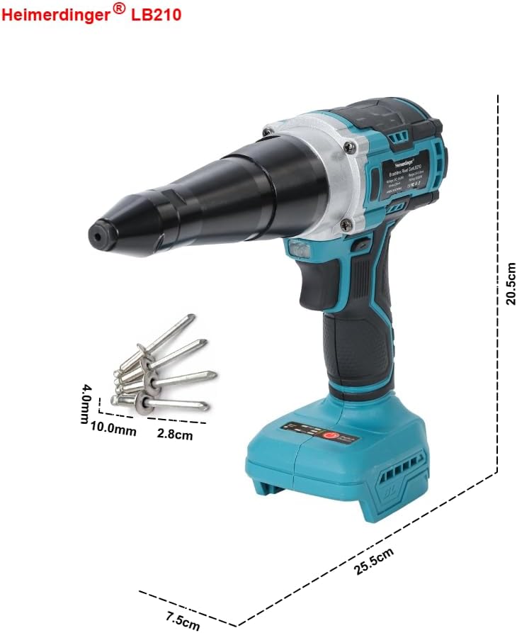 Heimerdinger Brushless Cordless Rivet Gun Compatible with Makita 18V Battery (Not Included), 12000N Pulling Force, for 1/8" 5/32" 3/16" Rivets, LED Light, Auto Reverse - Image 5